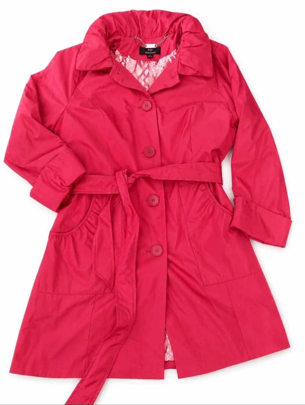 Dennis Basso Hot Pink Belted Trench Coat NWOT Medium